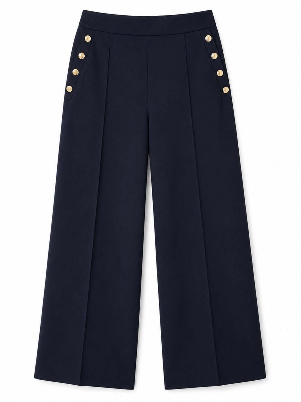 NWOT Talbots Knit Sailor Wide Leg Crop Pants Navy Gold Buttons Size 14 - Picture 2 of 13